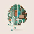 Robotic human brain with detailed circuits. Concept art of artificial intelligence, machine learning, brain power or energy Royalty Free Stock Photo