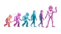 Robotic Human Evolution, AI Future Progress, Technology Advancement, vector design Generative AI Royalty Free Stock Photo