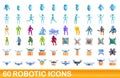 60 robotic icons set, cartoon style