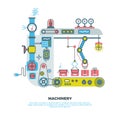 Robotic industrial abstract machine, machinery in vector flat style