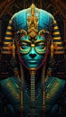 Robotic king tut pharaoh in an Egyptian-inspired sci-fi setting