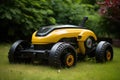 robotic lawn mower avoiding obstacles in the yard