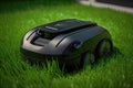 Robotic Lawnmower Cutting Fresh Green Grass. Perfect for Landscaping Projects.