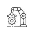 Robotic manipulator arm with cogwheel, working mechanism, production line icon.