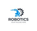 Robotic manipulator arm logo template. Handling robot vector design