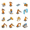 Robotic Mechanical Arm Isometric Icons Set