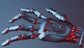 Robotic mechanical cybernetic metal arm. 3d rendering