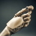 Robotic mechanical hand prototype. Bionic technology, beige human arm prothesis concept