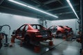 robotic painting and coating system, with multiple arm robots working on the same vehicle