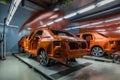 robotic painting and coating system, with multiple arm robots working on the same vehicle