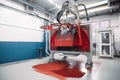 robotic painting and coating system, with a view of the factory floor, in action