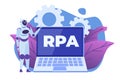 Robotic Process Automation concept, RPA. Robot or Chat bot helps people in different tasks.
