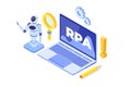 Robotic Process Automation concept, RPA. Robot or Chat bot helps people in different tasks.