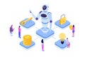 Robotic Process Automation concept, RPA. Robot or Chat bot helps people in different tasks.