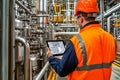 Robotic Process Automation engineer using laptop for smart factory automation software. AI robots, digital Royalty Free Stock Photo