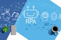 Robotic Process Automation theme with a cup of coffee Royalty Free Stock Photo