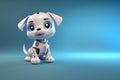 Robotic Puppy With Blue Eyes, White And Grey, Future Home Pet on Blue Background. AI Generated.