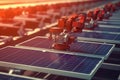 Robotic rows installing solar panel with Ai Generated