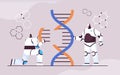 robotic scientists working with DNA robots researchers making experiment in lab DNA testing genetic diagnosis Royalty Free Stock Photo