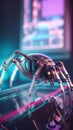 A robotic spider sitting on top of a table. Generative AI image.