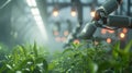 Robotic sprayer watering plants in a greenhouse Royalty Free Stock Photo