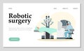 Robotic surgery banner with surgeon performing operation, vector illustration.