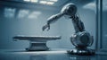 Futuristic Robot Arm and Medical Bed in High-Tech Sci-Fi Laboratory Royalty Free Stock Photo