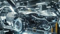 Robotic system assembling a futuristic car model