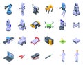 Robotic systems engineer icons set isometric vector. Software coding Royalty Free Stock Photo