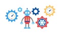 Robotic Teamwork, AI Collaboration Gears Vector, vector design Generative AI Royalty Free Stock Photo