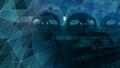 Robotic technology and connected robots in binary code future of artificial intelligence and machine learning with concerns about Royalty Free Stock Photo