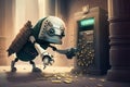 robotic thief breaking into bank and making off with the loot