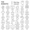 Robotic thin line icon set, automatic technology symbols collection or sketches. Artificial Intelligence linear style