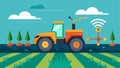 A robotic tractor plows a field adjusting its speed and depth based on realtime data collected by sensors in the soil Royalty Free Stock Photo