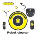 Robotic vacuum cleaner flat design. Vector set robot cleaner