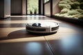 Robotic vacuum cleaner on laminate wood floor smart cleaning tec