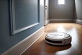 Robotic vacuum cleaner on laminate wood floor smart cleaning tec