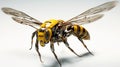 A robotic wasp flying over a white background. Microscale robot with flying insect shape