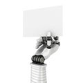 Robotic White Hand Holding Blank Paper Sign For Your Text