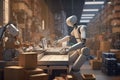 Robotic worker in the warehouse with a forklift with Ai Generated