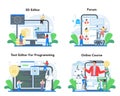 Roboticist online service or platform set. Robotic engineering and constructing.