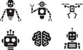 Robotics and artificial intelligence technology vector icons set on transparent backdrop Royalty Free Stock Photo