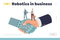 Robotics in business concept of landing page with handshake of robot and people