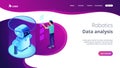 Robotics data analysis isometric 3D landing page. Royalty Free Stock Photo