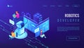 Robotics developer isometric 3D landing page. Royalty Free Stock Photo