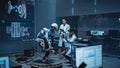 In Robotics Development Laboratory: Engineers and Scientists Work on a Bionics Exoskeleton Prototy