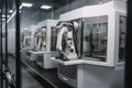 robotics factory, with robots performing precision 3d printing and assembly processes