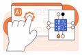 Robotics hand touching an AI icon, generative artificial intelligence. Process automation and data analysis. Royalty Free Stock Photo