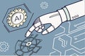 Robotics hand touching an AI icon, generative artificial intelligence. Process automation and data analysis. Royalty Free Stock Photo