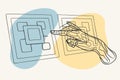 Robotics hand touching an AI icon, generative artificial intelligence. Process automation and data analysis. Royalty Free Stock Photo